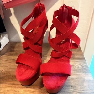 Pleaser Red Strappy Heels